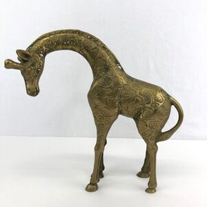 Vintage Solid Brass Giraffe Figurine Safari Wild Animal Decor 8.5"